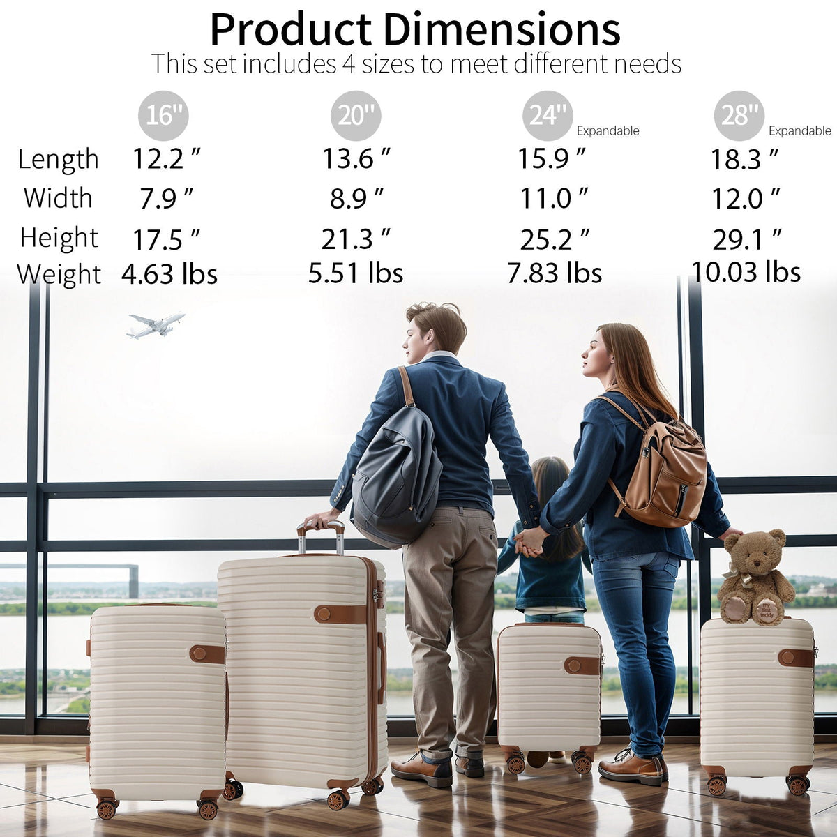 4 Piece Luggage Suitcase Set, Hard Shell Lightweight Expandable Travel Luggage With 4 Packing Cubes