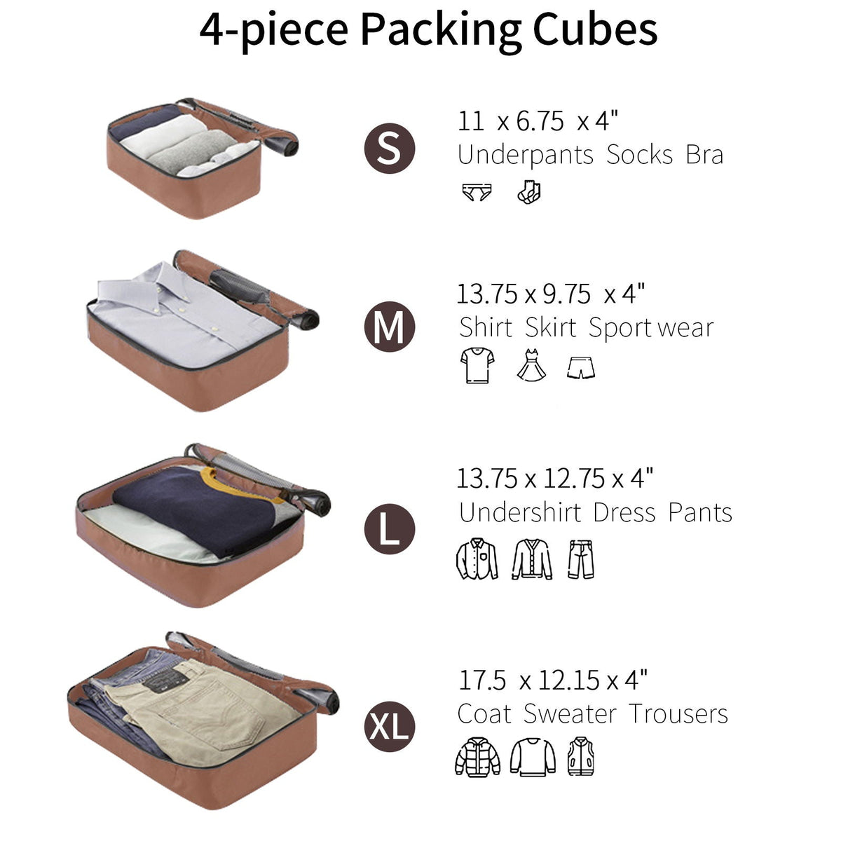 4 Piece Luggage Suitcase Set, Hard Shell Lightweight Expandable Travel Luggage With 4 Packing Cubes