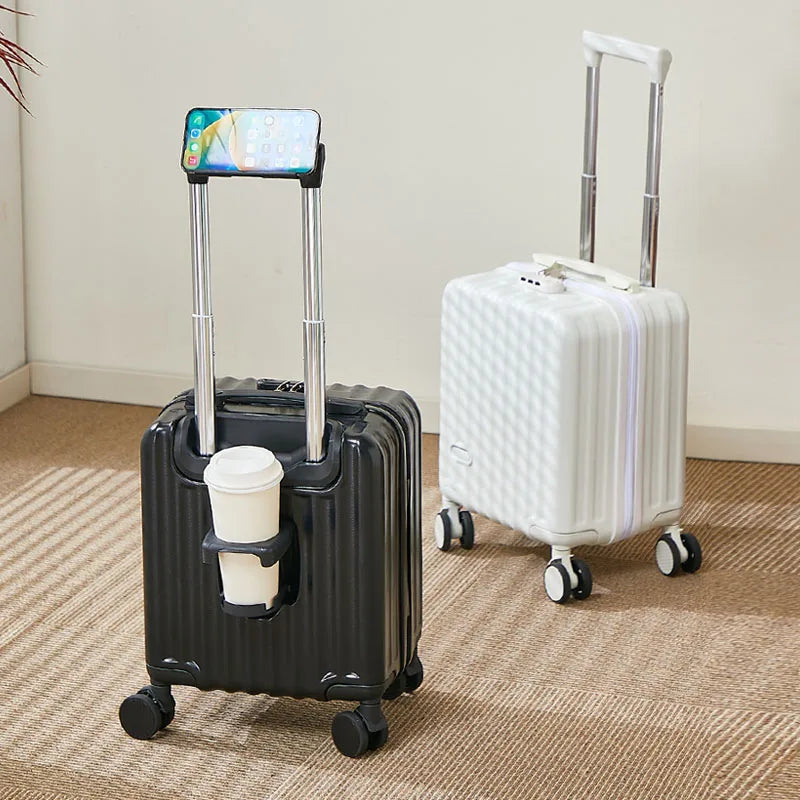 14-Inch Carry-On Suitcase with 3-Section Pull Rod Mobile Phone Holder And Cup Holder Lightweight Travel Luggage Handbag Suitcase